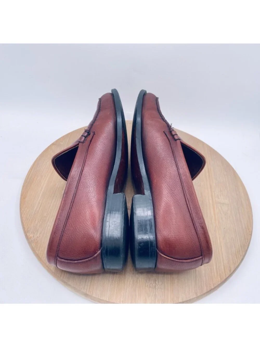 Vintage Florsheim Imperial Shoes Mens 8.5 Brown Leather Hand Sewn Loafers